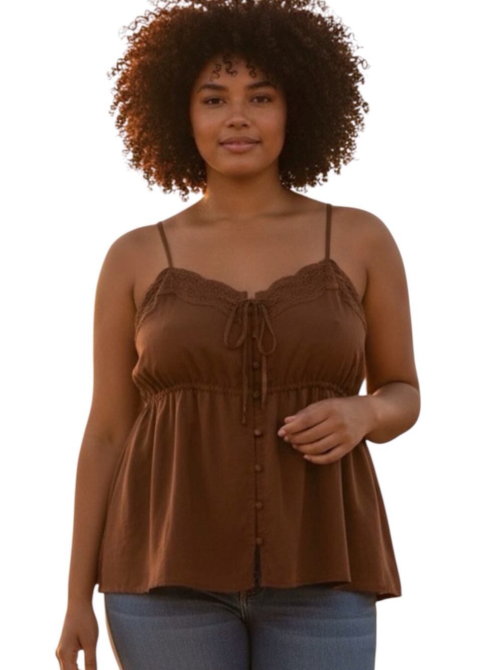 American Eagle chocolate brown baby doll eyelet laced Women's cami size xxlg